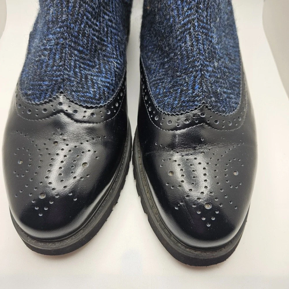 Johnston & Murphy Islander Chelsea Boots Women's 6 Black Leather Blue Tweed SZ 6